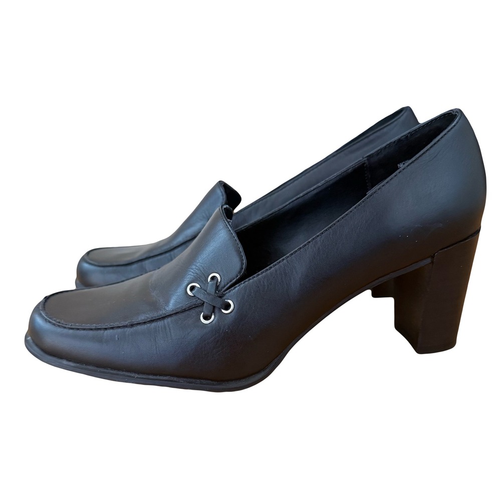 Croft & Barrow Y2K Black Leather Loafer Chunky Heel Shoes Size‎ 7